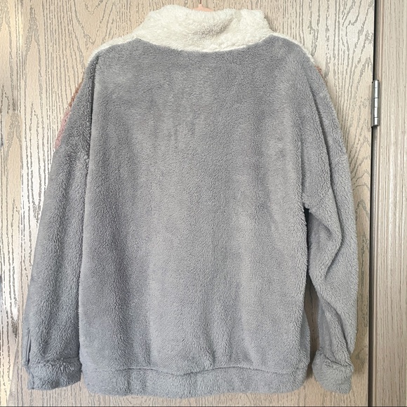 &Merci Color Block Chevron Teddy Sherpa Pullover Jacket - Picture 3 of 5